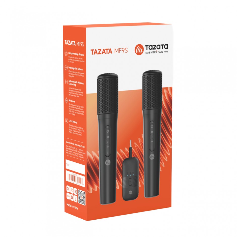 Bluetooth Microphones Black - TAZATA Wireless Microphones 2 Pack MF9